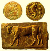 Ancient coin with effigy